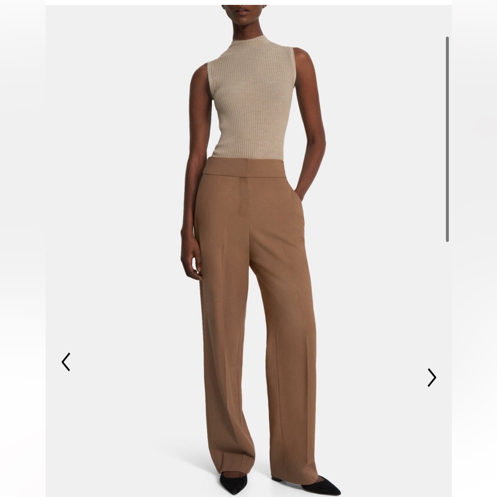 Nwt Theory High-Waist Wide-Leg Pant In Stretch Wool